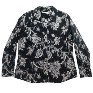 Coldwater Creek Women's Paisley Floral Long Sleeve Button-up Shirt XL X-Large